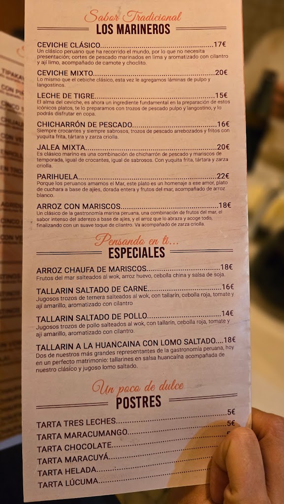 Salvaje Chifa Peruano — Carta