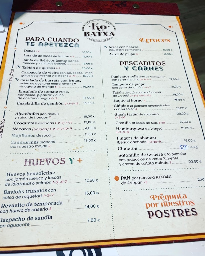 Restaurante Kobatxa — Carta