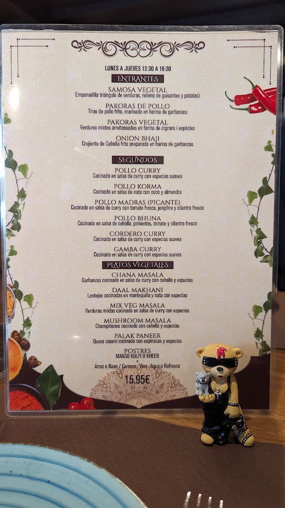 Curry Paradise Cambrils — Carta