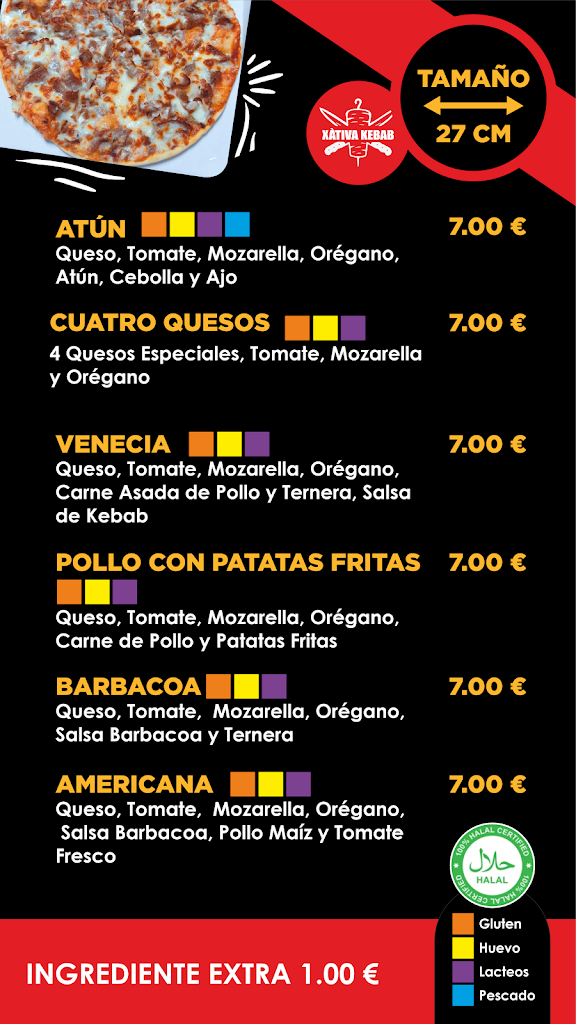 Xativa Kebab y Pizzeria — Carta