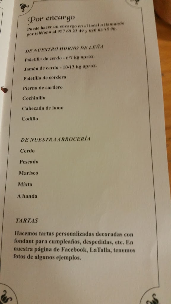 Asador la Talla — Carta