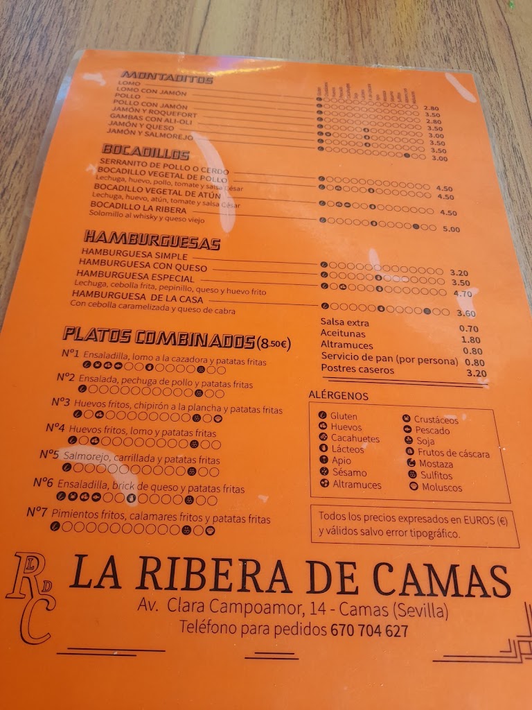 Bar Ribera De Camas — Carta