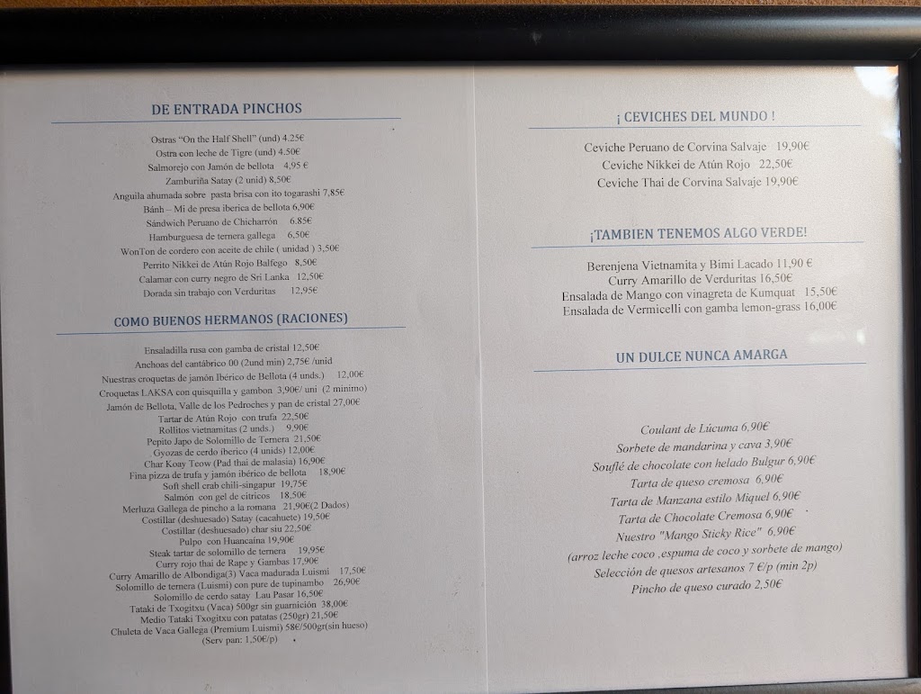 Taberna Bacuso — Carta