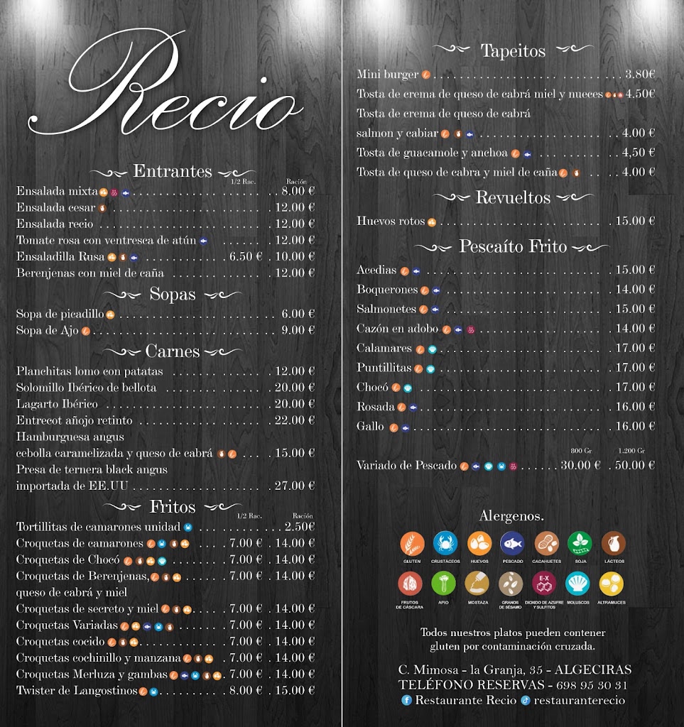 Restaurante Recio — Carta