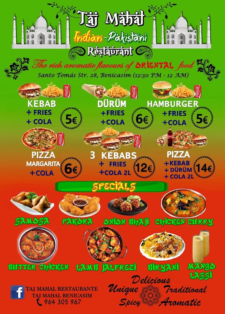 Taj Mahal Restaurante — Carta