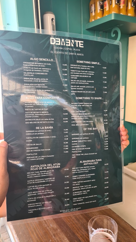 Restaurante Demente Puerto — Carta