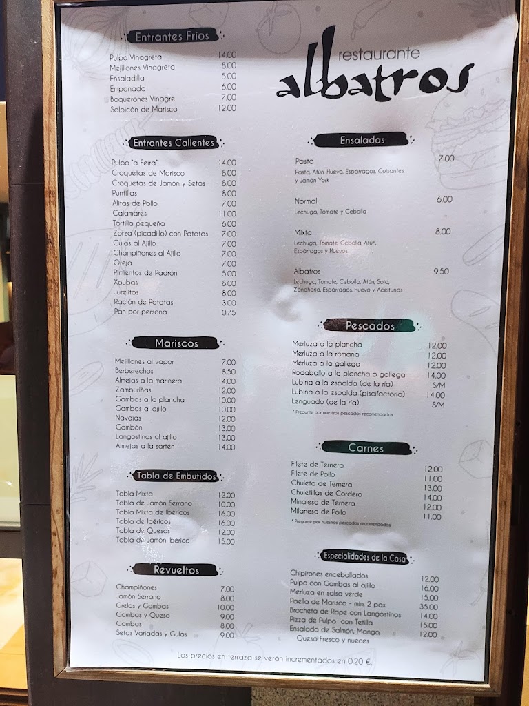 Bar Albatros — Carta