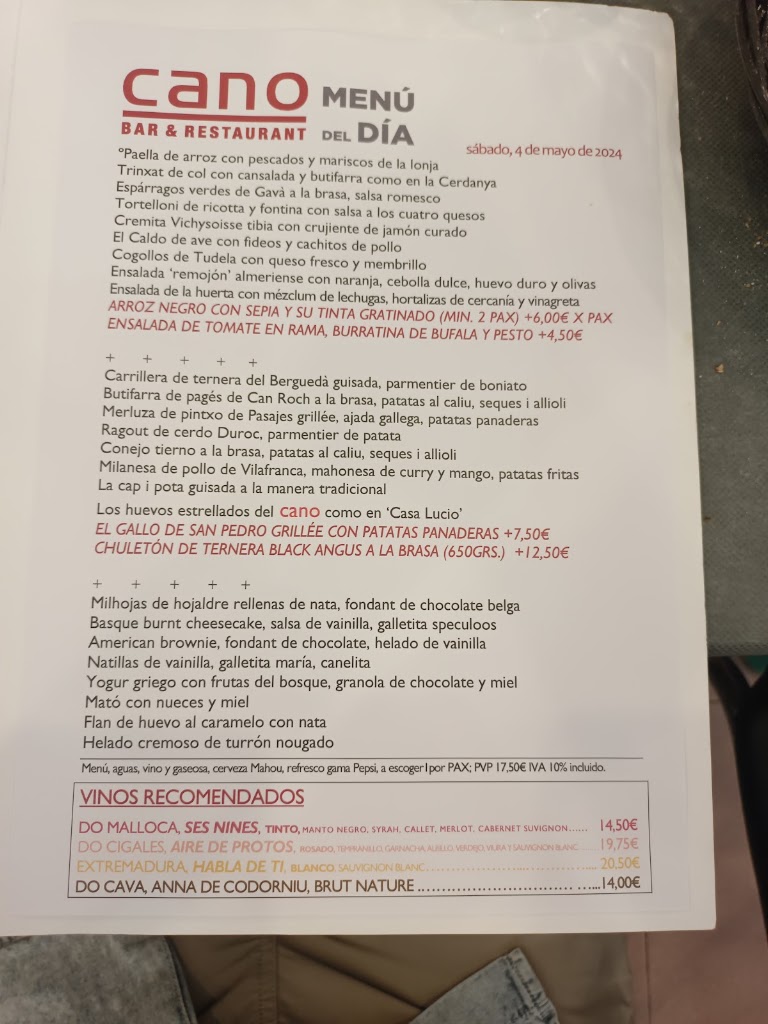 C A N O Bar & Restaurant — Carta