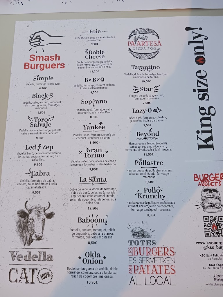 KSO Burger S'Agaro — Carta