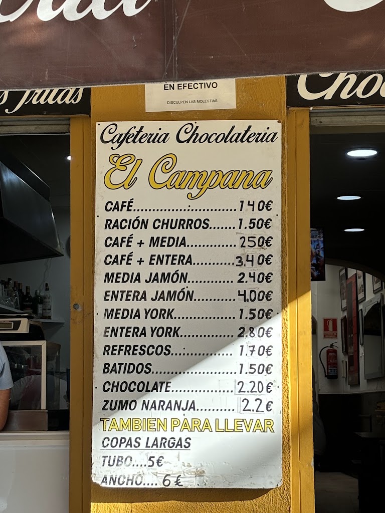 Cafeteria Chocolateria El Campana — Carta