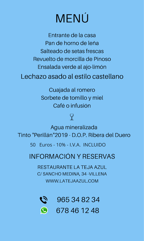 Restaurante La Teja Azul — Carta