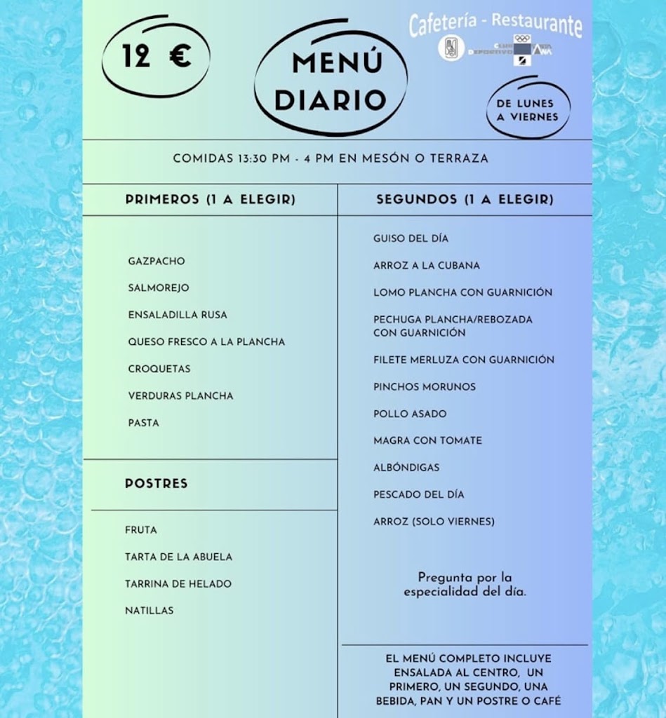Cafeteria Restaurante Club Deportivo Santa Ana — Carta