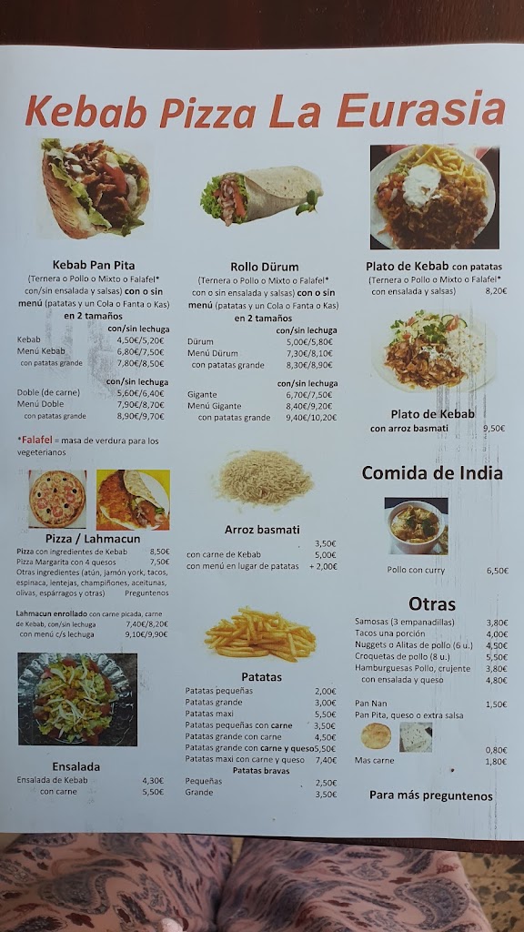 Kebab - Pizza La Eurasia — Carta