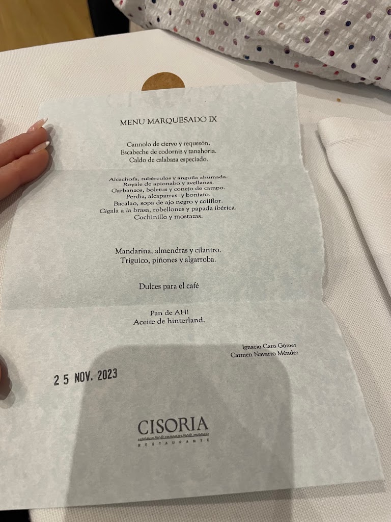 Cisoria Restaurante — Carta