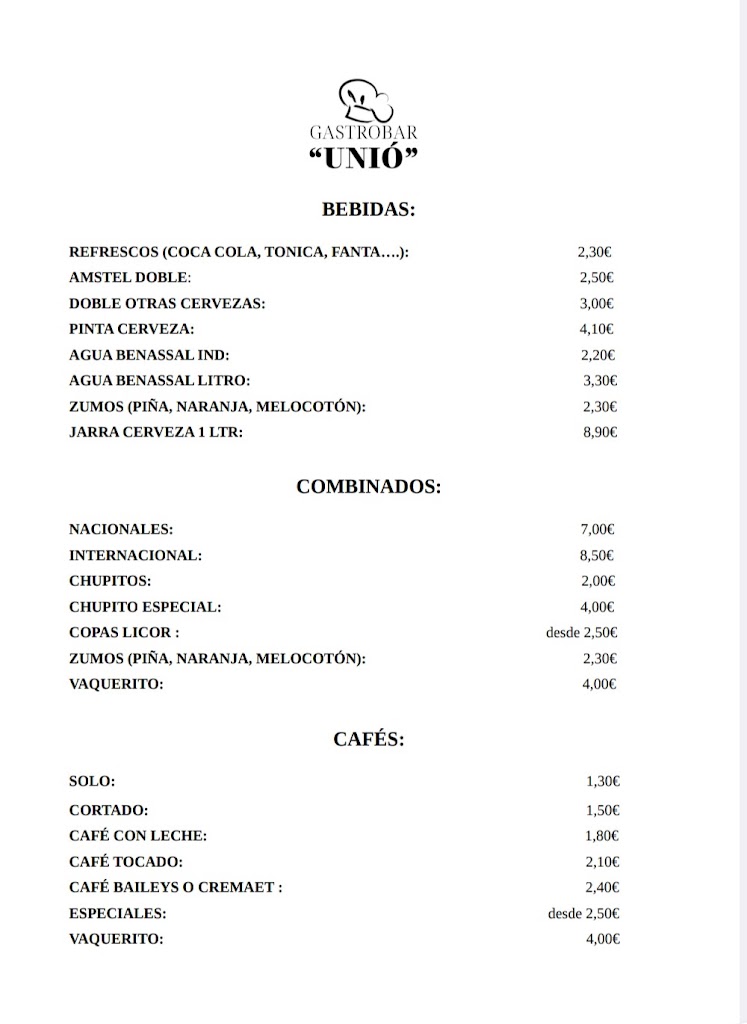 Gastrobar Unio Musical — Carta
