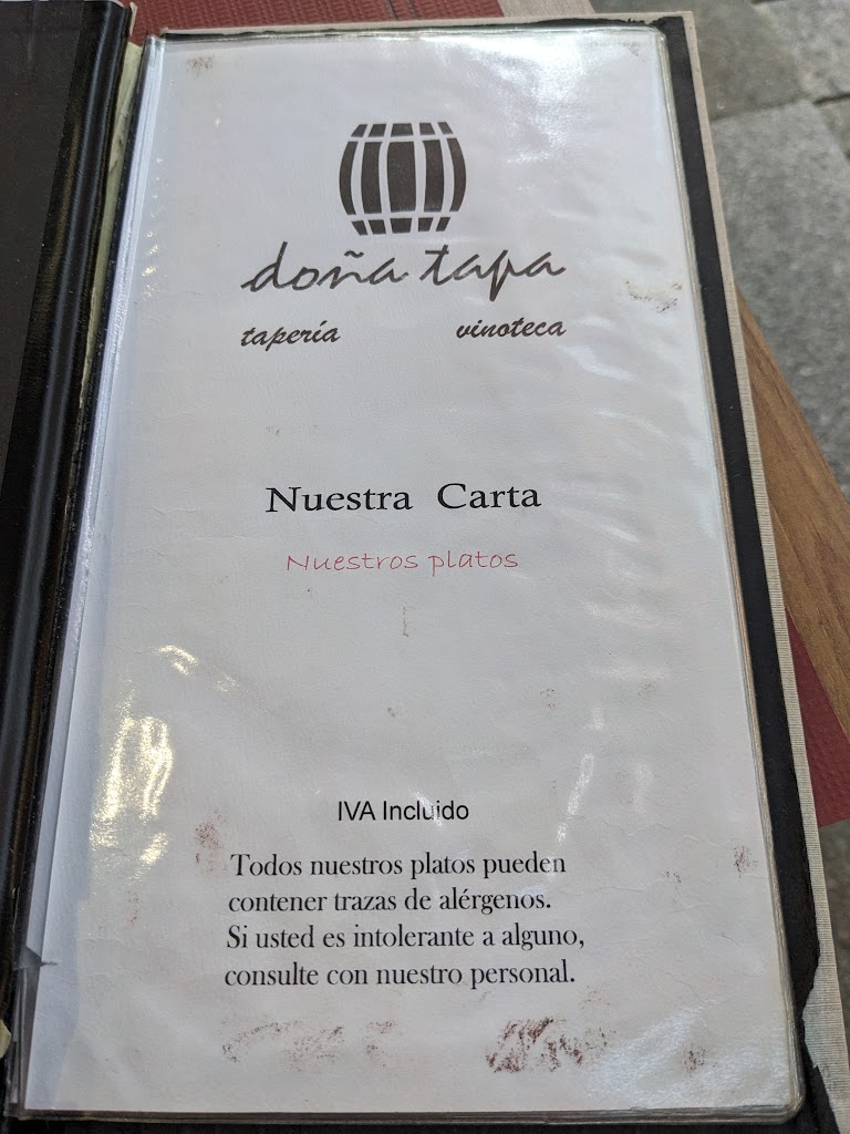Bar Dona Tapa — Carta