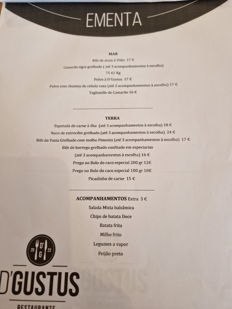 Restaurante D'Gustus — Carta
