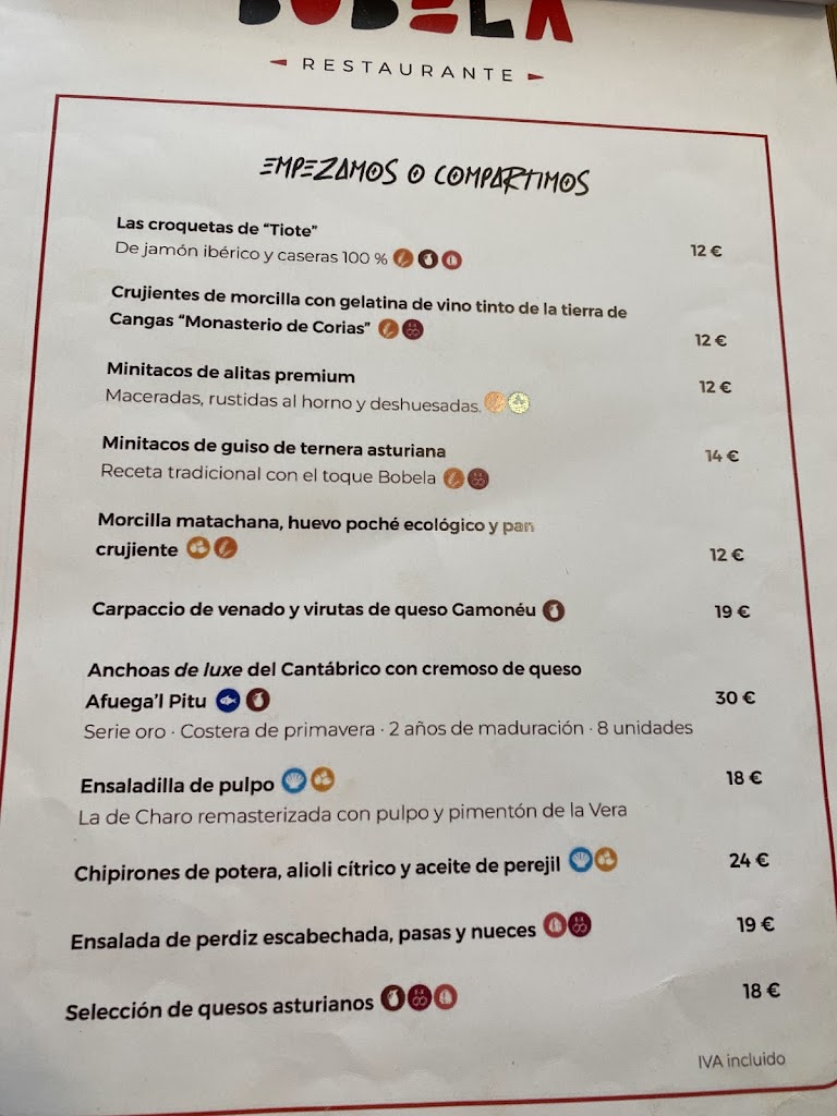 Bobela Restaurante — Carta