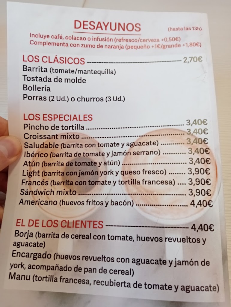 La Villa Cafeteria — Carta
