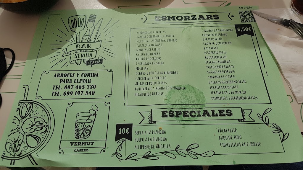 Bar Sevilla Casa Polo — Carta