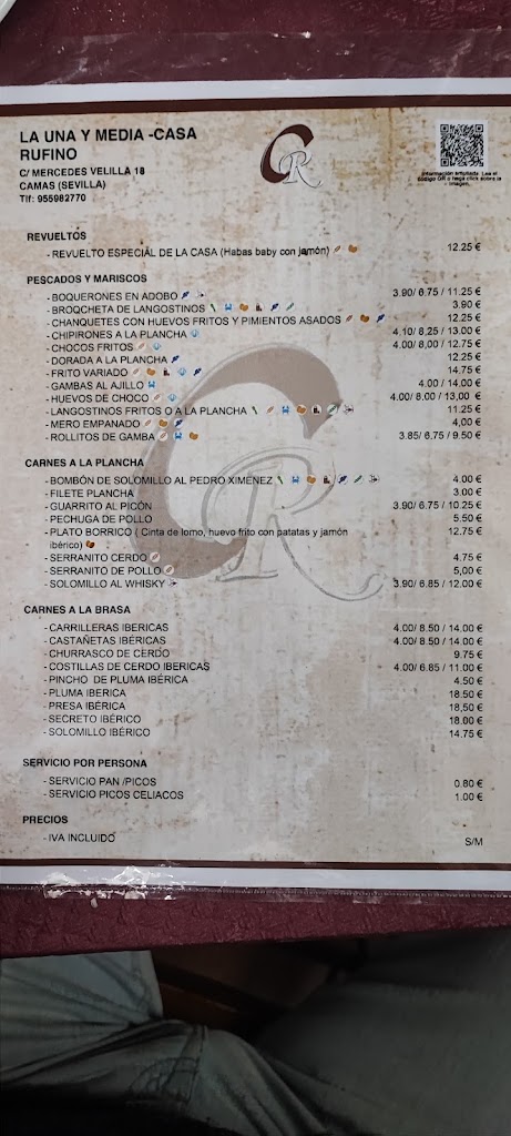 Bar La una y media Casa Rufino — Carta