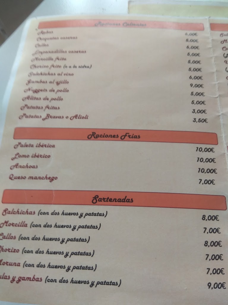 Cafeteria Indiana — Carta