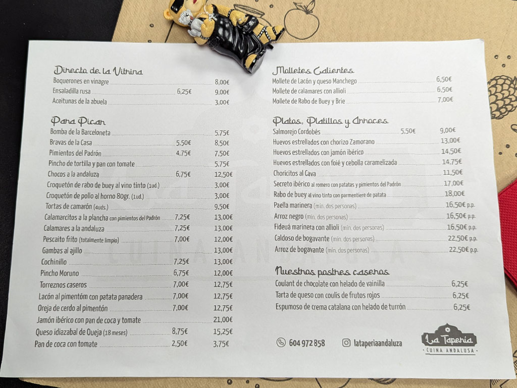 La taperia cocina andaluza — Carta