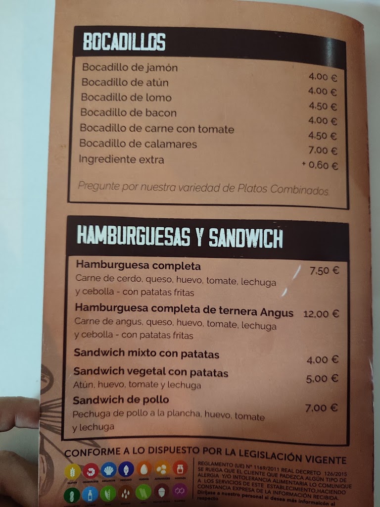 Cafeteria Bar Cibeles — Carta