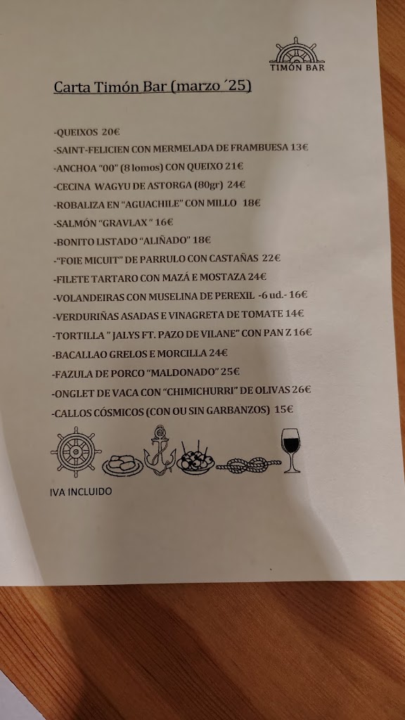 Bar El Timon — Carta