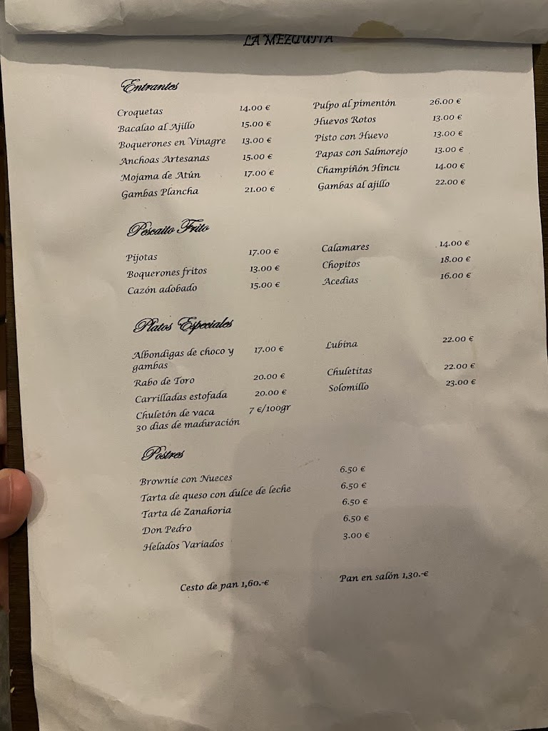 Taberna La Mezquita — Carta