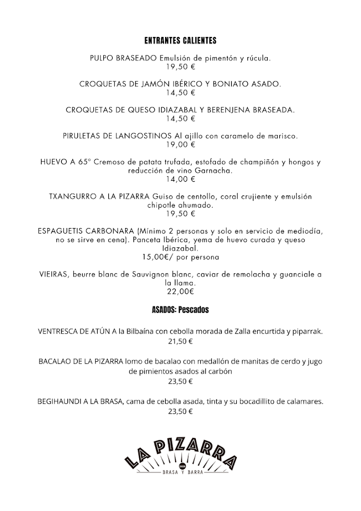 La Pizarra Brasa y Barra — Carta