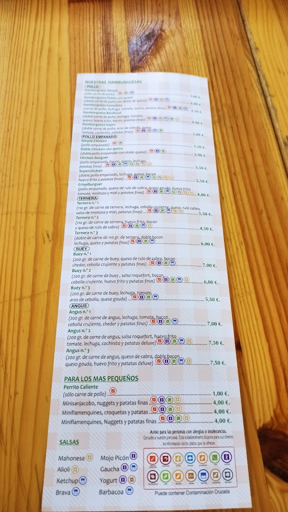 Restaurante Benifood — Carta
