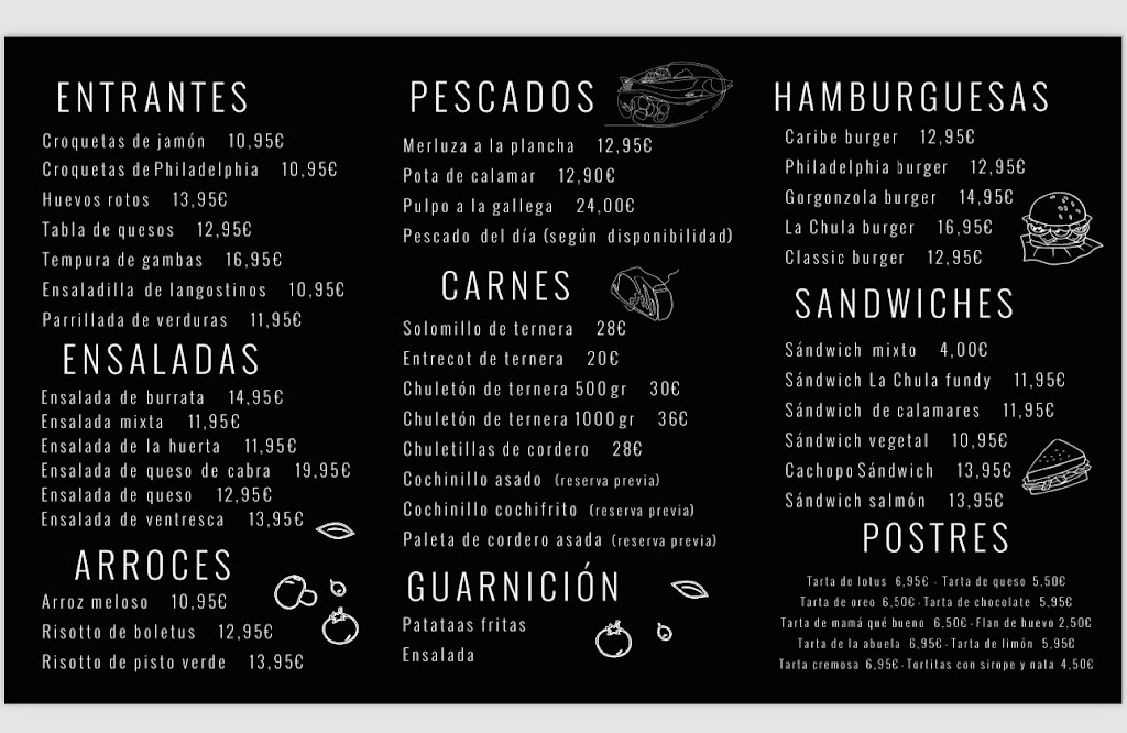 Restaurante La chula Avila — Carta