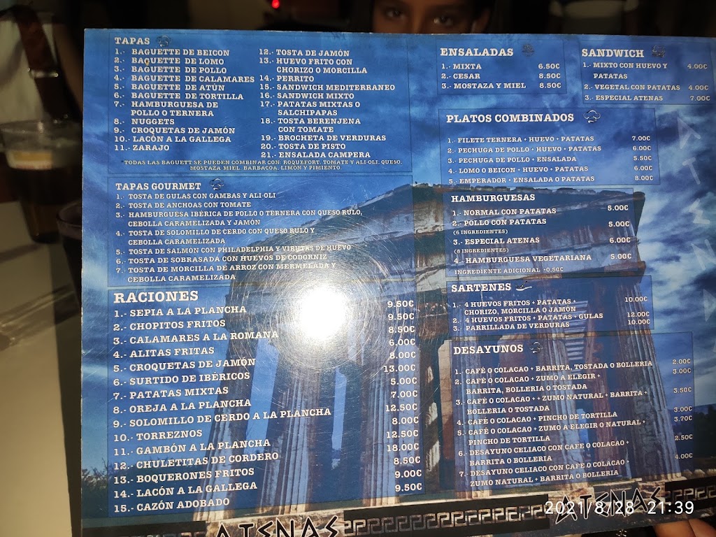 Cerveceria Atenas Caffe — Carta