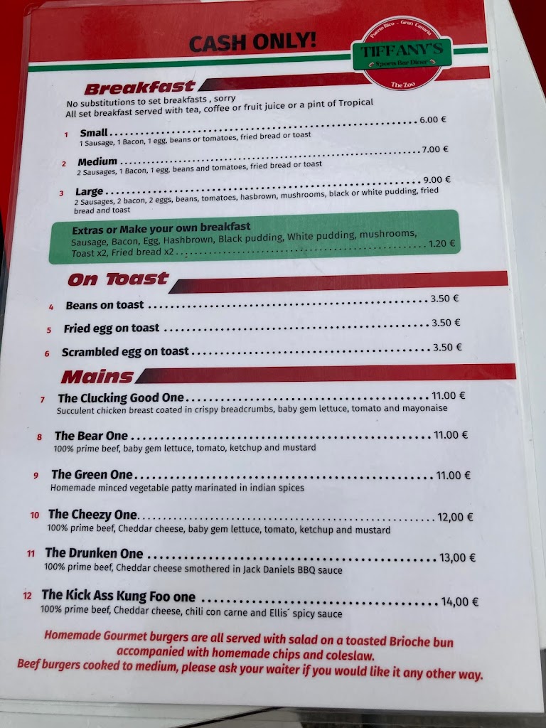 Tiffany's Bar — Carta