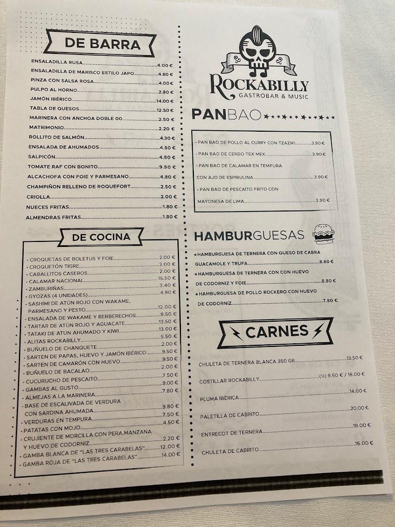 Rockabilly gastrobar — Carta
