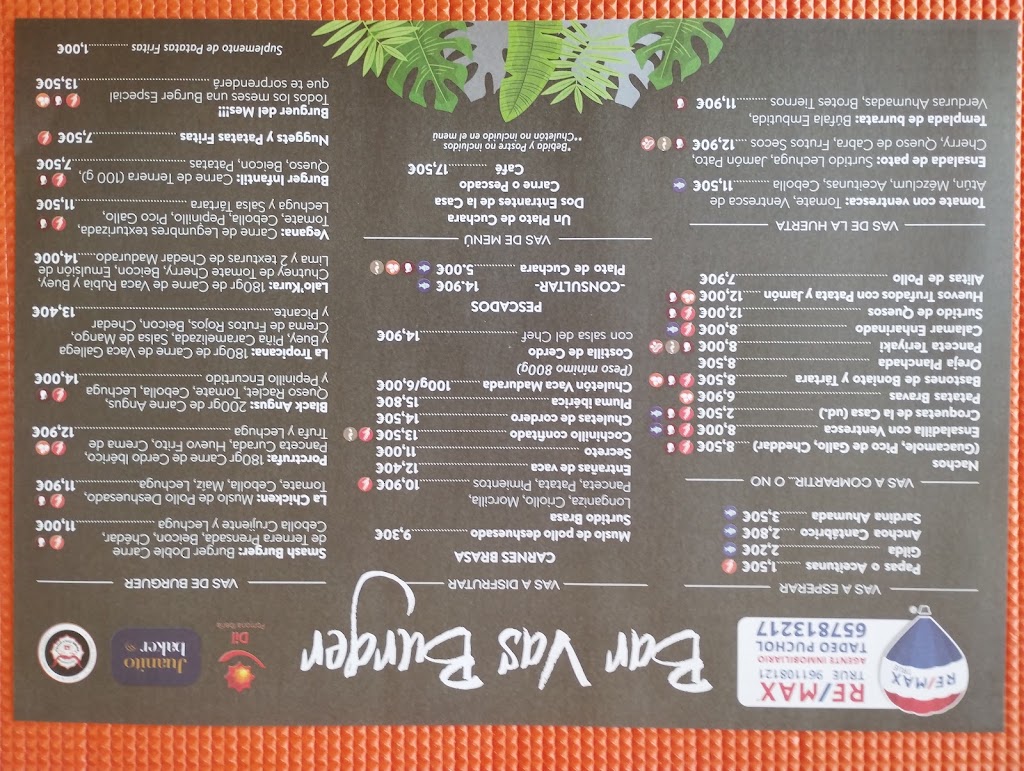 Bar Vas Burger Pucol — Carta