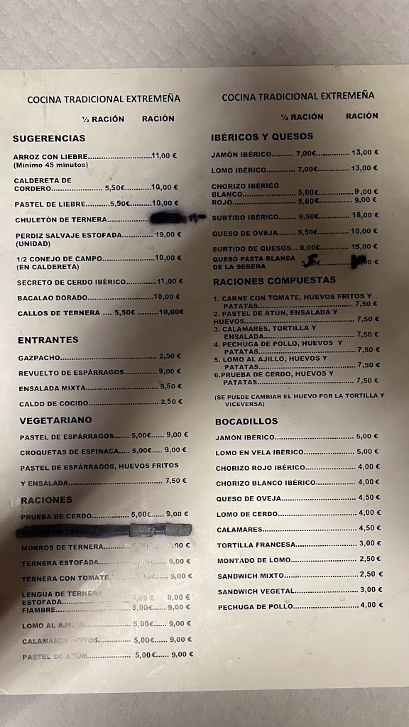 Meson El Lebrel, Cocina Tradicional Extremena — Carta