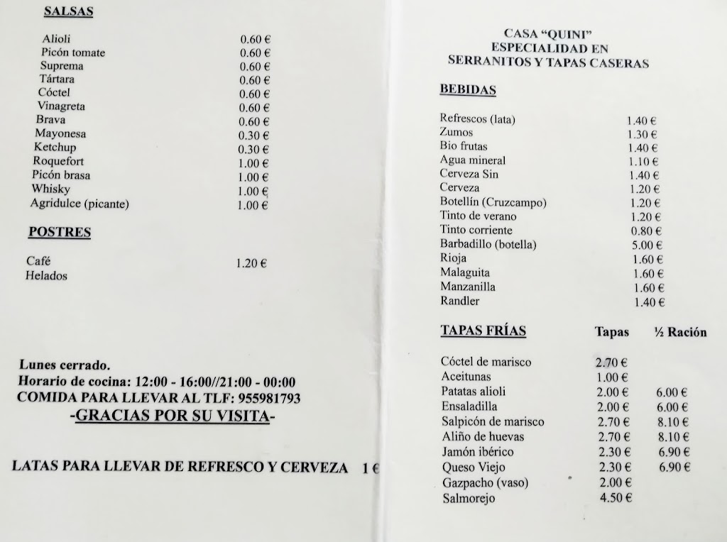 Restaurante Casa Quini — Carta