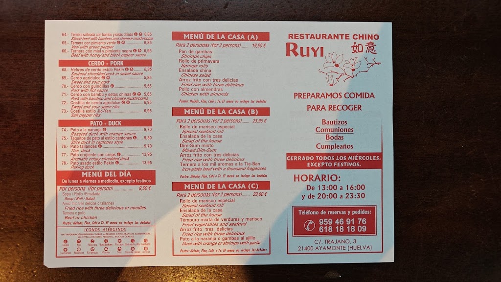 Restaurante Chino Ruyi — Carta