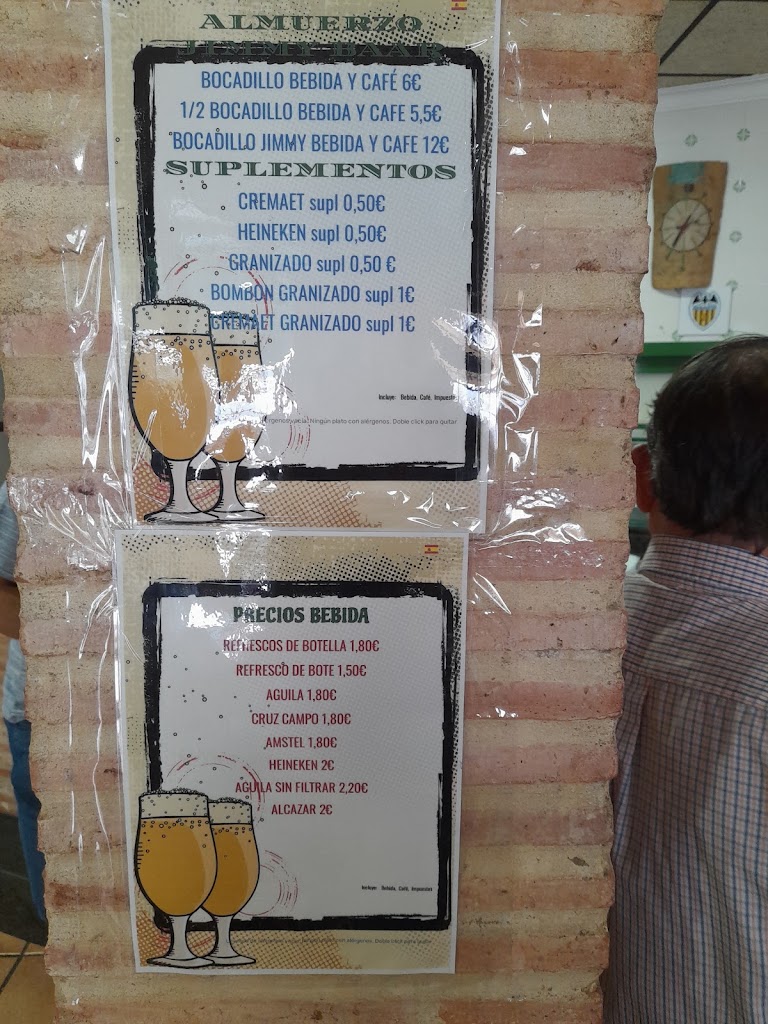 Bar Jimmy Baar — Carta