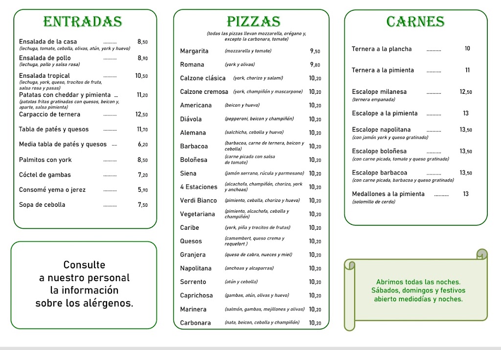 Pizzeria Verdi Bianco — Carta