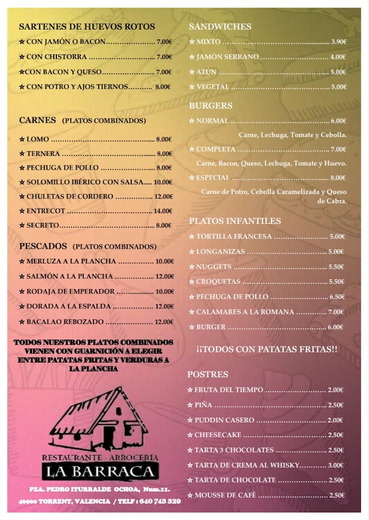 Restaurante Arroceria Braseria La Barraca Torrent — Carta