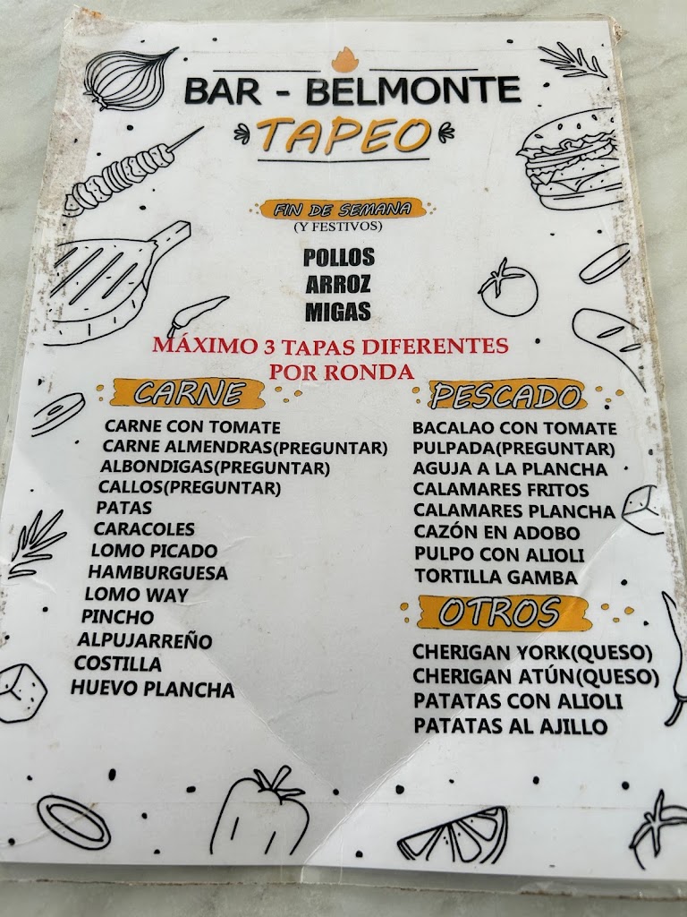 Bar Belmonte — Carta