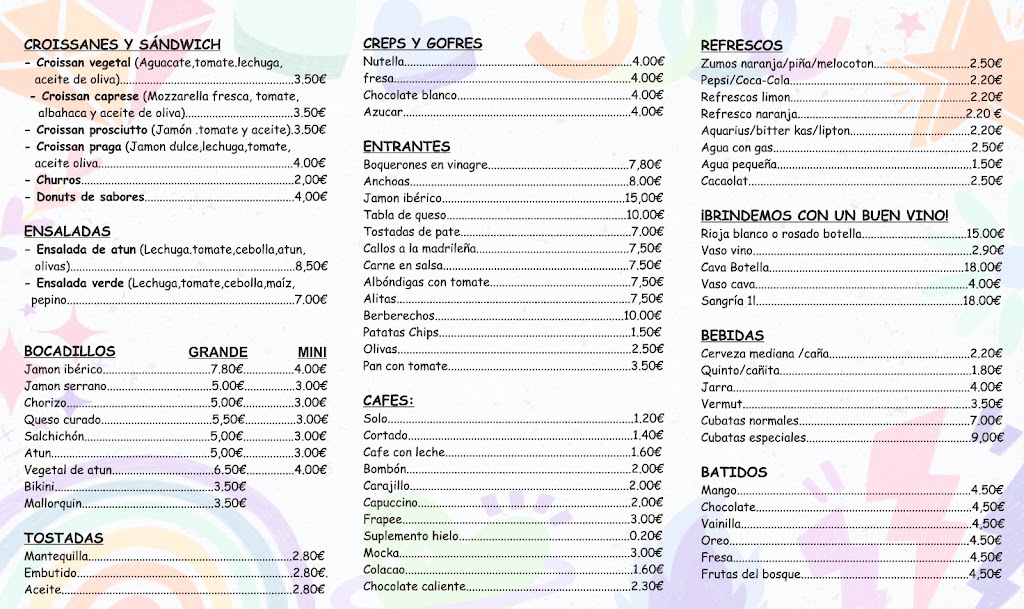 The Garden Coffe Cambrils - Chiquipark — Carta