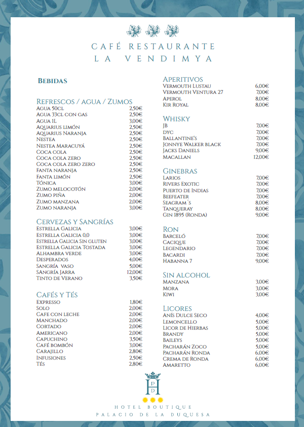 Cafe Restaurante La Vendimya — Carta