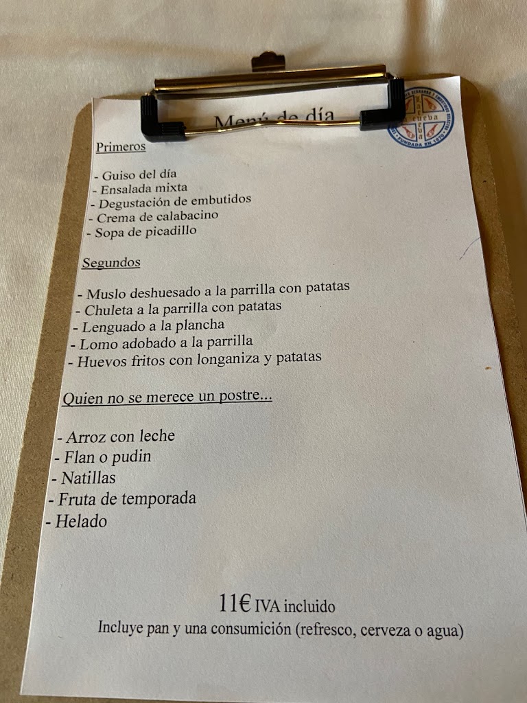 Restaurante La Cueva — Carta