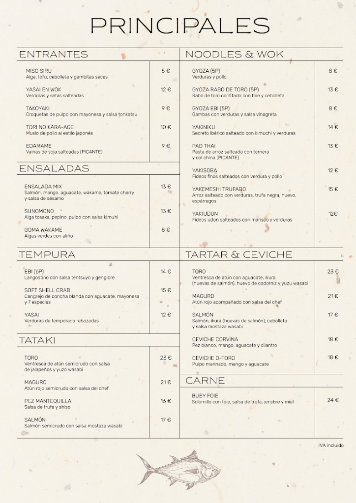 Restaurante Japones O-Toro — Carta