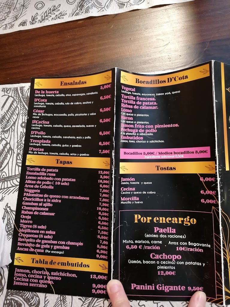 D' Cota Bar — Carta