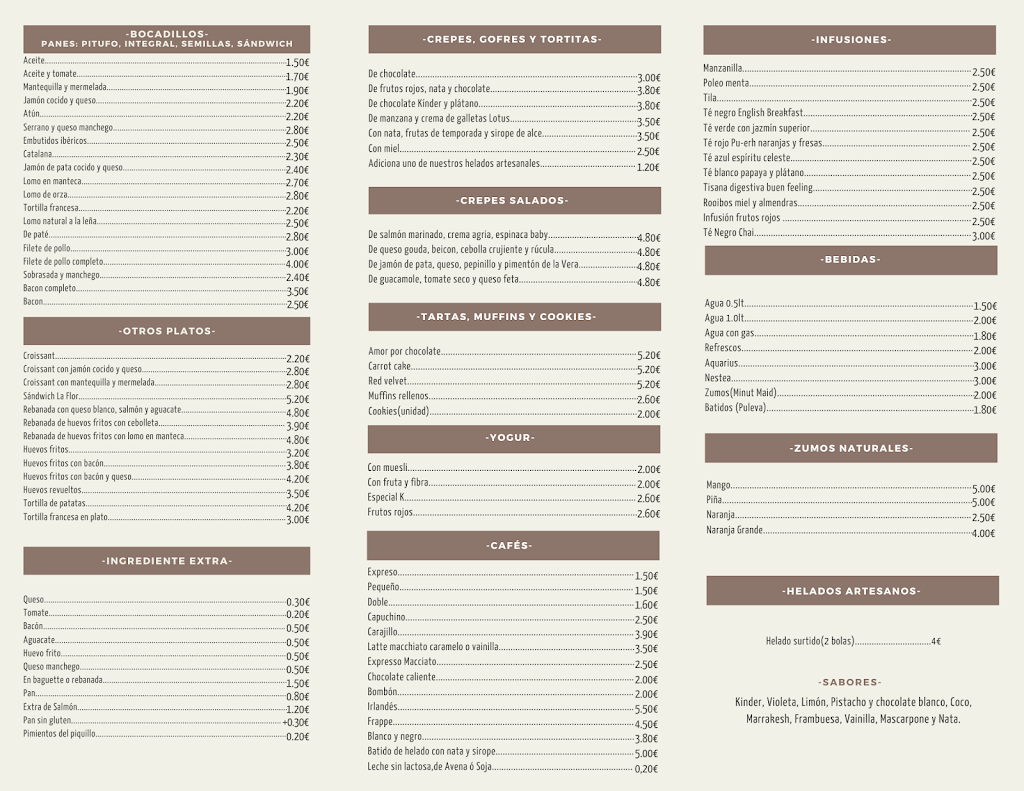 La Flor Restaurant — Carta